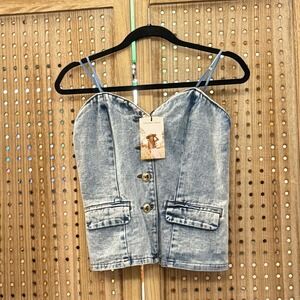 Sincerely‎ Jules NWT Women's Sleeveless Acid Wash Denim Crop Top